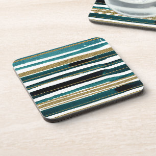 Green and gold glitter stripes coaster