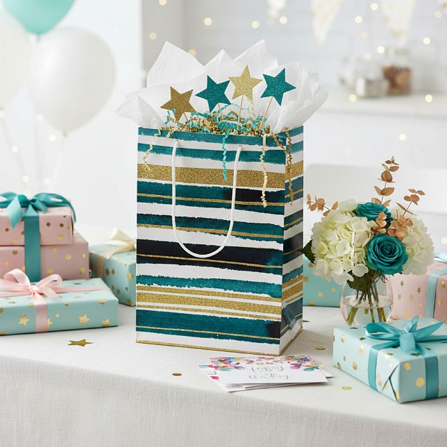 Green and gold glitter stripes Gift Bag (Creator Uploaded)