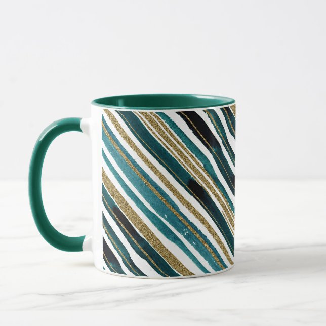 Green and gold glitter stripes mug (Left)