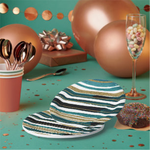 Green and gold glitter stripes  paper plate