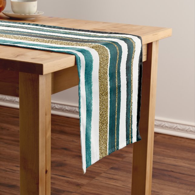 Green and gold glitter stripes  short table runner (In Situ)