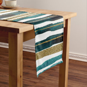 Green and gold glitter stripes  short table runner