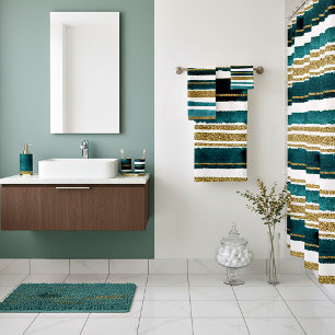 Green and gold glitter stripes  shower curtain