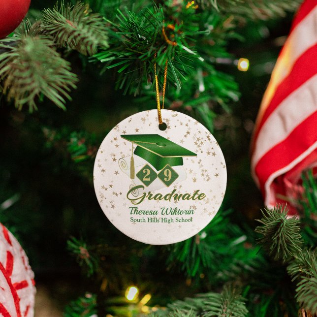 Green and Gold Graduate Ceramic Ornament (Green and Gold Graduate Ceramic Ornament)
