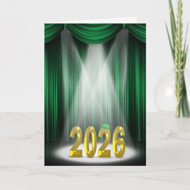 Green and Gold Graduation 2026 School Colours  Card (Front)