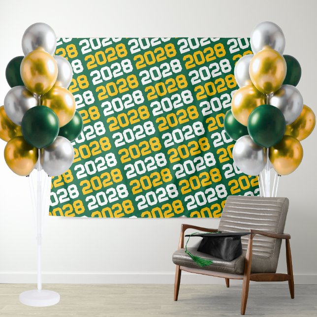Green and Gold Graduation Backdrop Tapestry (Green and Gold Repeating Class of Any Year Graduation Backdrop for Display Tables or Photo Booths)