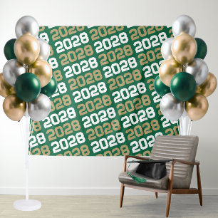 Green and Gold Graduation Class Year Backdrop Tapestry
