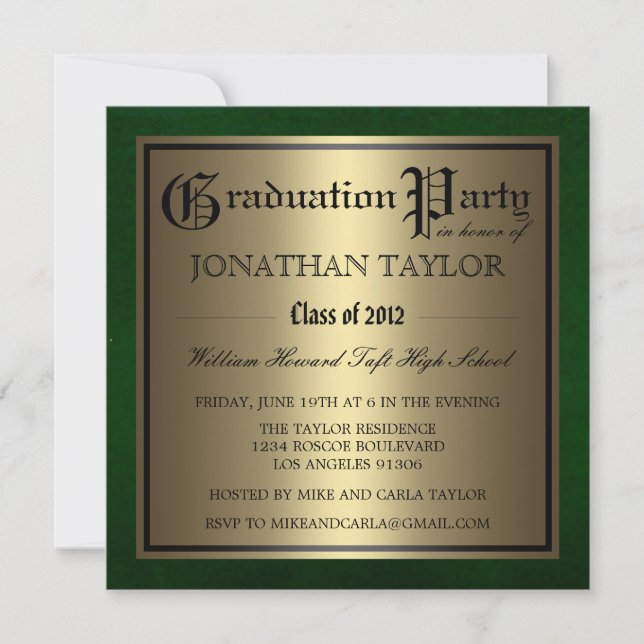 Green and Gold Graduation Invitation (Front)