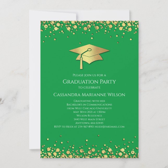 Green and Gold Graduation Invitation (Front)