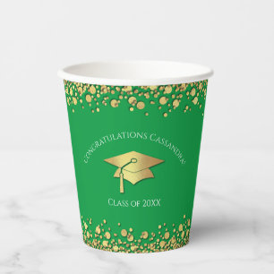 Green and Gold Graduation Paper Cups