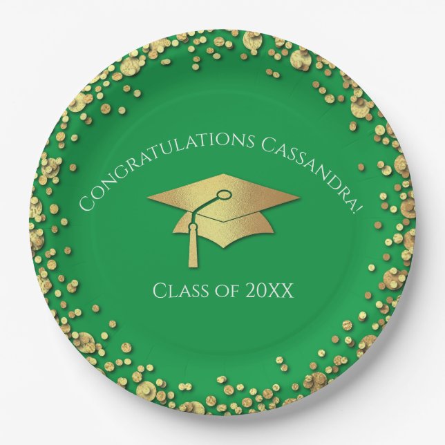 Green and Gold Graduation Paper Plate (Front)