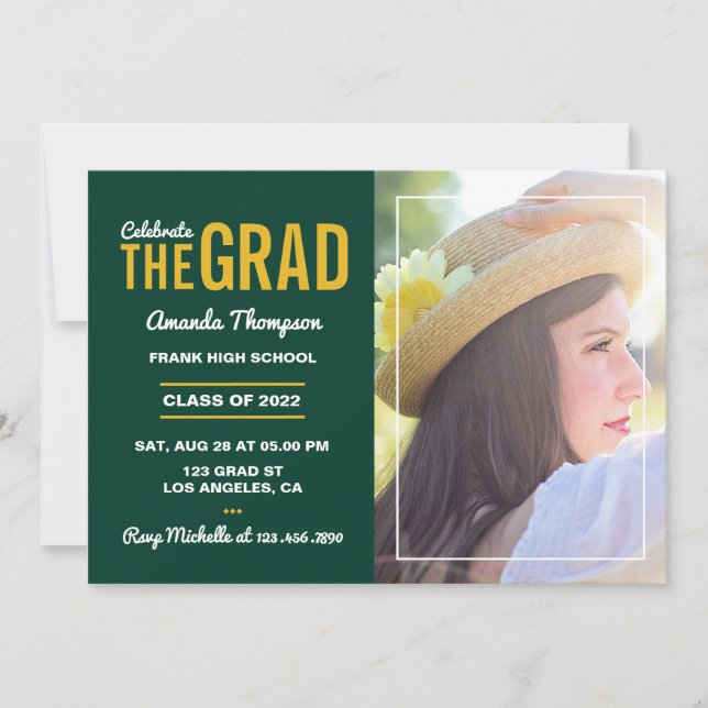 Green and Gold Graduation Party Invitation (Front)