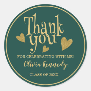 Green And Gold Graduation Party Thank You Classic Round Sticker