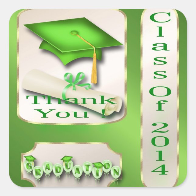 Green and Gold Graduation Thank You envelope seal (Front)