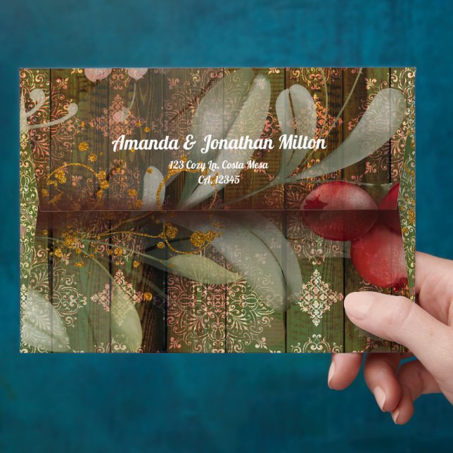 Green and Gold Greenery Christmas Pre-addressed  Envelope (Hand)