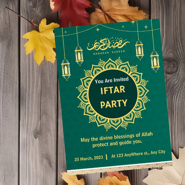 Green and Gold Islamic Pattern Iftar Party Invitation (Creator Uploaded)