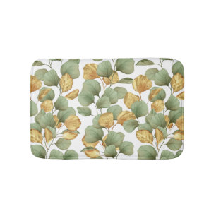 Green and gold leaves. Pattern Bath Mat