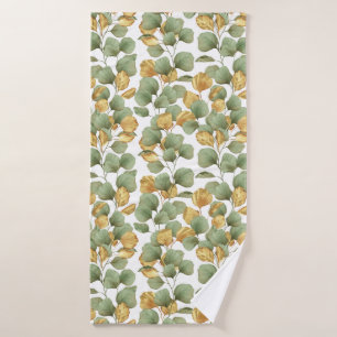 Green and gold leaves.  Pattern Bath Towel