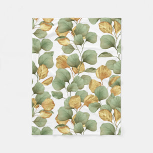 Green and gold leaves.  Pattern Fleece Blanket