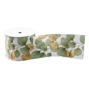 Green and gold leaves.  Pattern Grosgrain Ribbon
