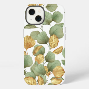Green and gold leaves. Pattern iPhone 13 Case