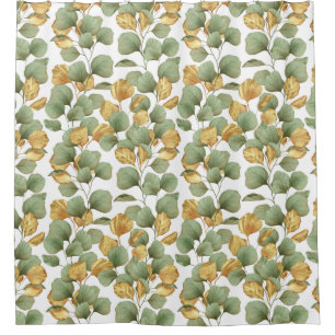 Green and gold leaves. Pattern Shower Curtain