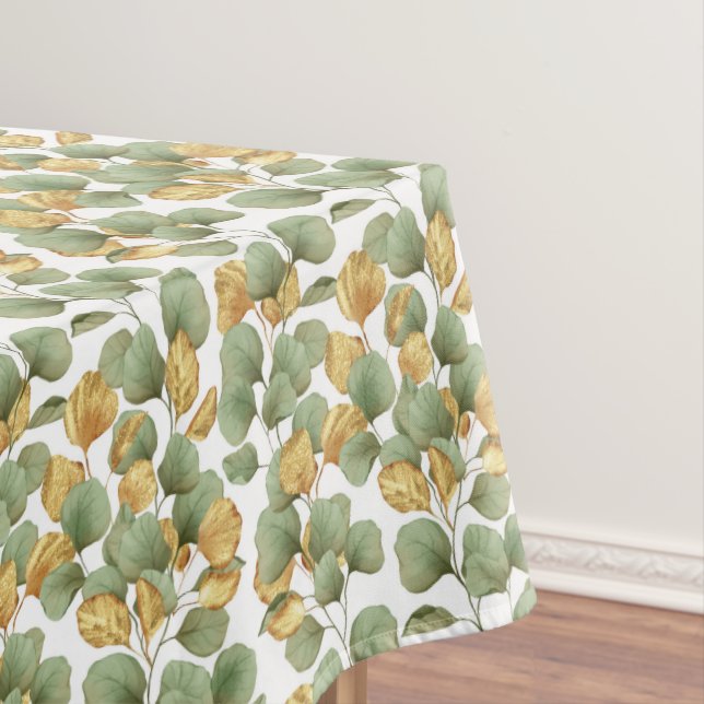 Green and gold leaves.  Pattern Tablecloth (In Situ)