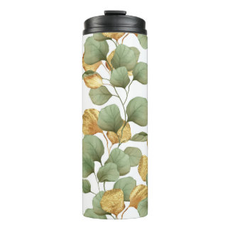 Green and gold leaves. Pattern Thermal Tumbler