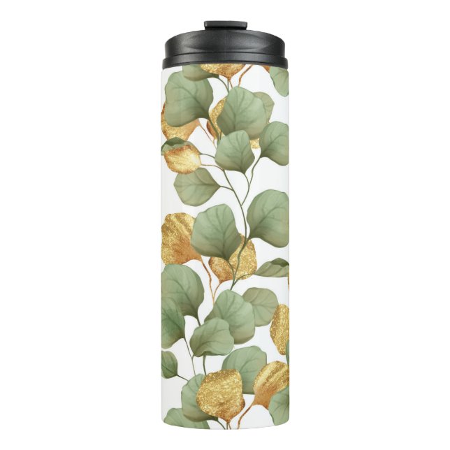 Green and gold leaves.  Pattern Thermal Tumbler (Front)