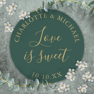 Green And Gold Love Is Sweet Wedding Favor Classic Round Sticker