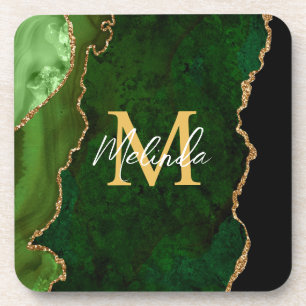 Green and Gold Marble Agate Coaster