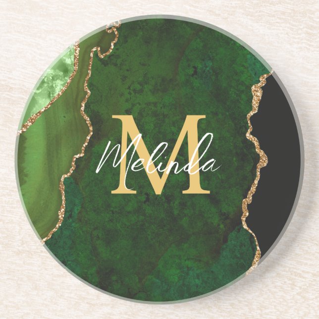 Green and Gold Marble Agate Coaster (Front)