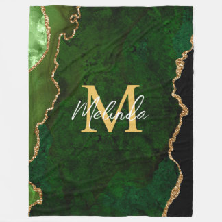 Green and Gold Marble Agate Fleece Blanket