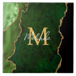 Green and Gold Marble Agate Tile<br><div class="desc">This tile features an elegant and glamourous agate marble background with geode gemstone detailing and faux gold glitter accents. The monogram combines handwritten script and modern sans serif fonts for a classy and sophisticated look. This will make the ideal gift as it can be customised with a name and initial....</div>