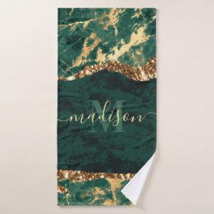 Green and Gold Marble Bath Towel