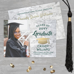 Green and Gold Marble Class Year Graduation Photo Invitation