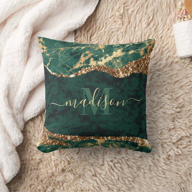 Green and Gold Marble Cushion (Blanket)