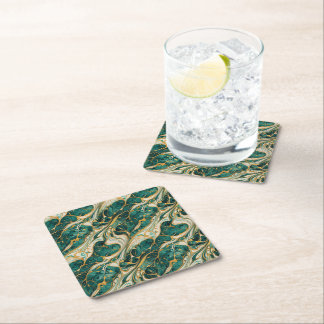 Green and gold marble design coasters