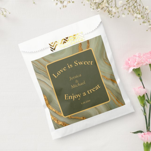 Green And Gold Marble  Favour Bags (Sealed)