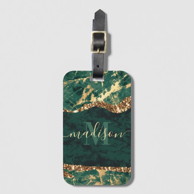 Green and Gold Marble Luggage Tag (Front Vertical)