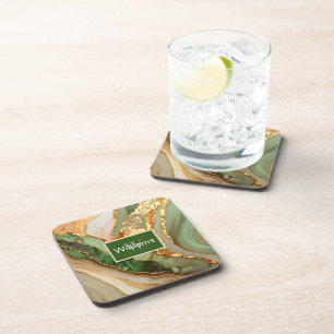Green And Gold Marble Pattern Coaster