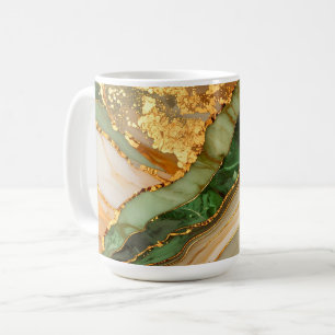Green And Gold Marble Pattern Coffee Mug