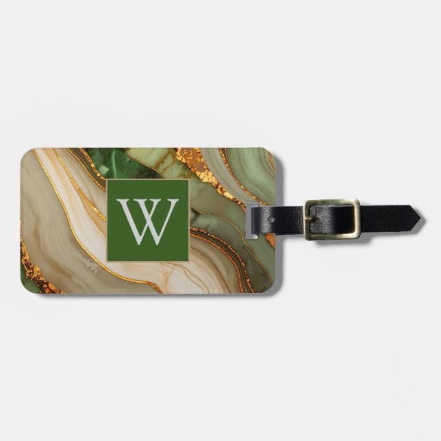 Green And Gold Marble Pattern Luggage Tag (Front Horizontal)