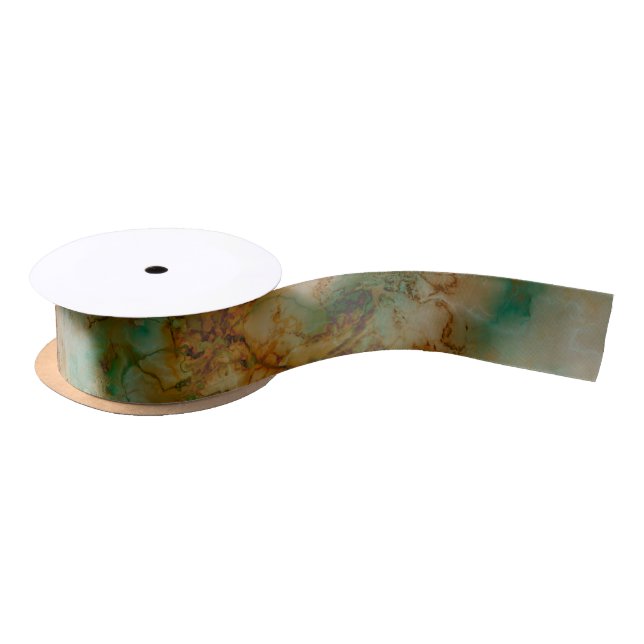 Green and Gold Marble Satin Ribbon (Spool)
