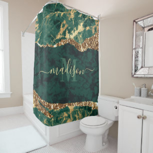 Green and Gold Marble Shower Curtain