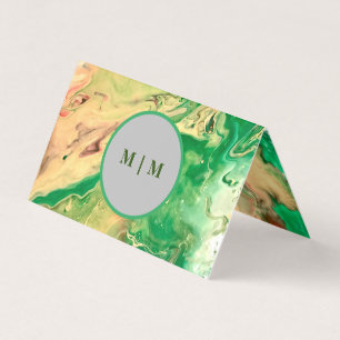 Green and gold marble swirls business card