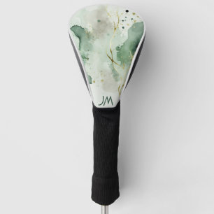 Green and gold marble watercolor decoration golf head cover