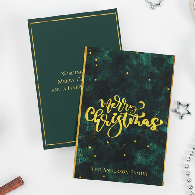 Green and Gold Merry Christmas Elegant Script Holiday Card (Creator Uploaded)