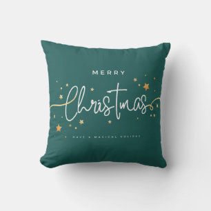 Green and Gold Merry Christmas Seasonal Winter Cushion
