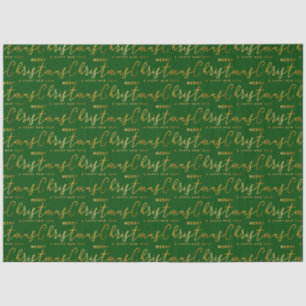 Green and Gold Merry Christmas Word Art Tissue Paper
